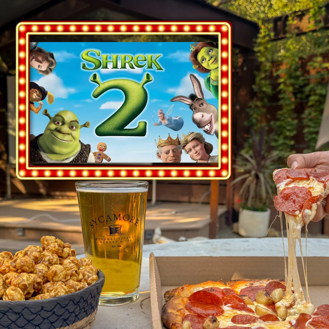 Free movie night at Sycamore Mineral Springs and Resort Secret Garden featuring, Shrek 2