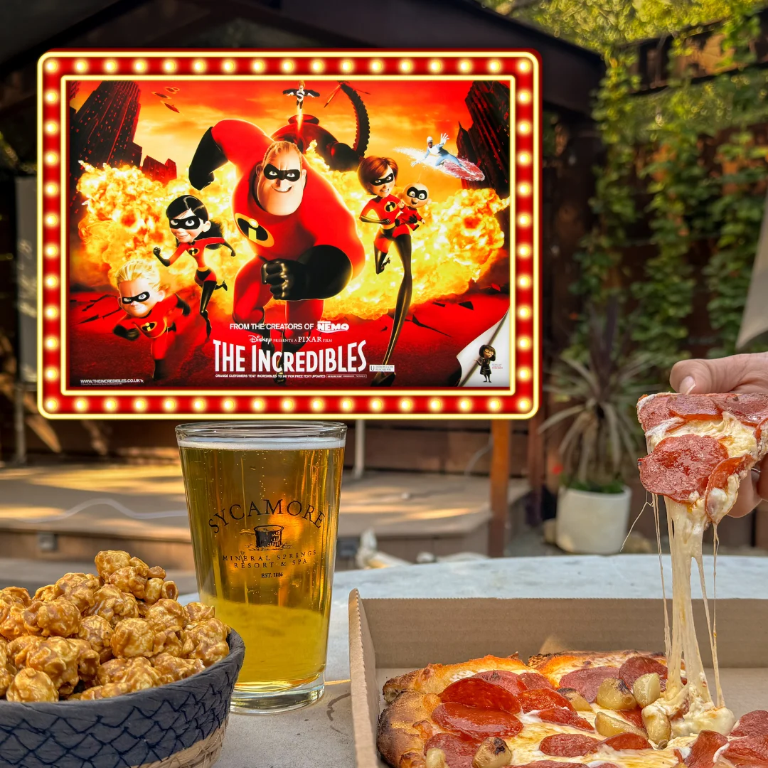 Free movie night at Sycamore Mineral Springs and Resort Secret Garden featuring, The Incredibles!